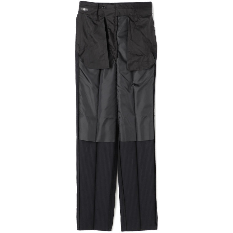 ソノタ 【BLACK LINE】1タックワイドシルエットパンツ/ネイビー×ストライプ/NEW ZEALAND WOOL MIX/※裾上げ必要 紺中間