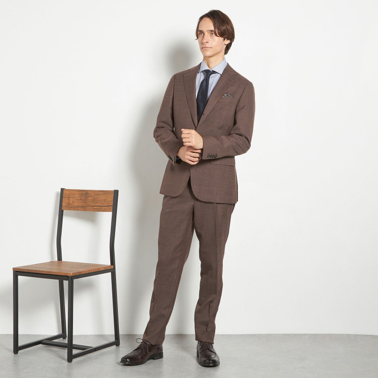 シルバーライン 【CLASSICO TAPERED】【春夏】3釦段返りシングルスーツ 2タック/ブラウン/NEW ZEALAND WOOL MIX/裾直し必要 赤濃色