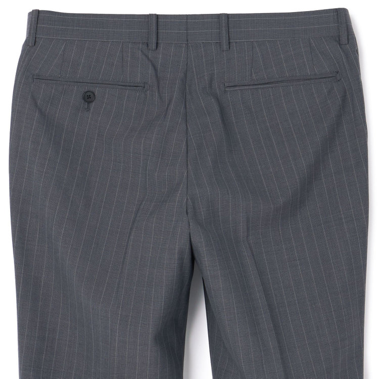 ブラックライン 【KSW】【春夏】スペアパンツ付き/2釦シングルスーツ 0タック/グレー×ストライプ/WASHABLE SUIT/※パンツ裾直し必要 グレー中間