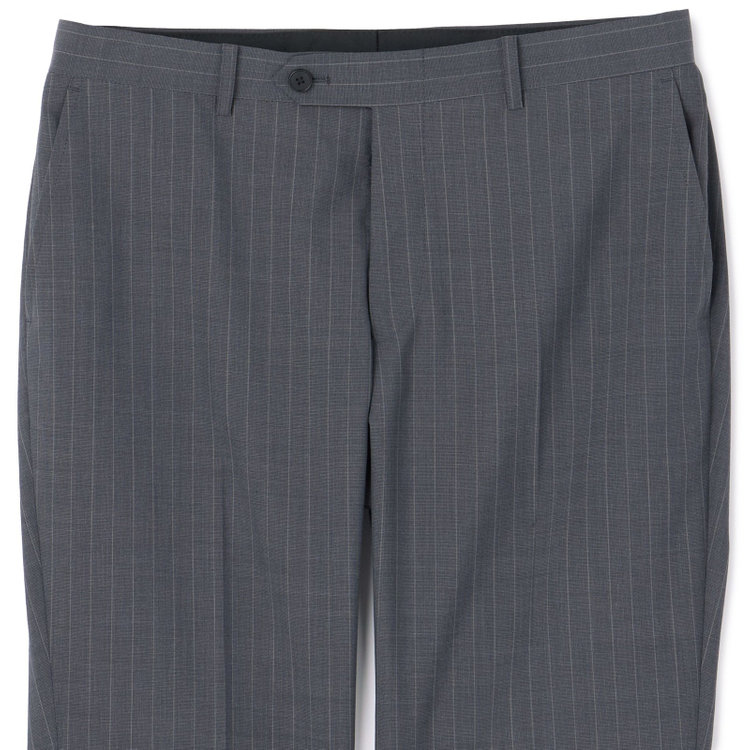 ブラックライン 【KSW】【春夏】スペアパンツ付き/2釦シングルスーツ 0タック/グレー×ストライプ/WASHABLE SUIT/※パンツ裾直し必要 グレー中間