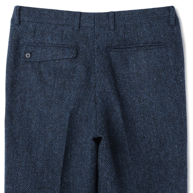 シルバーライン 【CLASSICO TAPERED】【秋冬】ウールテーパードパンツ 2タック/ネイビー×チェック+ツイード/Harris Tweed hand woven in the outer hebrides of scotland/※裾上げ必要 青中間