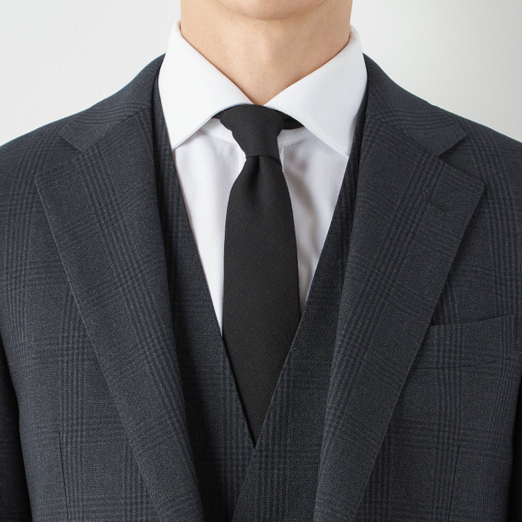 シルバーライン 【CLASSICO TAPERED】【秋冬】2釦シングルスリーピーススーツ 1タックテーパードパンツ/グレー×チェック/ウエストムーブ/4S SUSTAINABILITY&ECOLOGY FABRIC/※パンツ裾上げ済仕様 グレー濃色