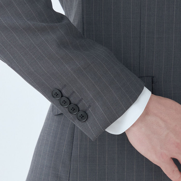 ブラックライン 【KSW】【春夏】スペアパンツ付き/2釦シングルスーツ 0タック/グレー×ストライプ/WASHABLE SUIT/※パンツ裾直し必要 グレー中間
