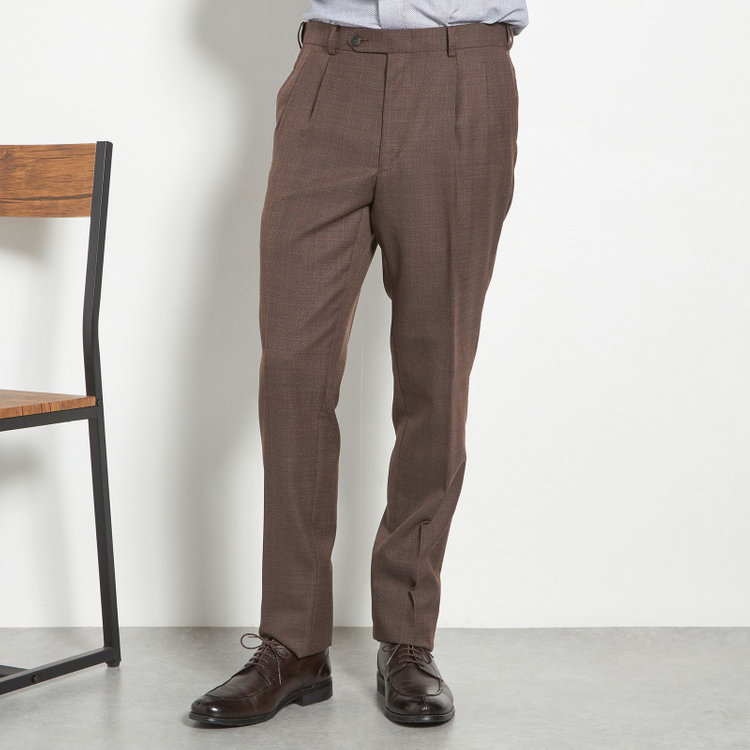 シルバーライン 【CLASSICO TAPERED】【春夏】3釦段返りシングルスーツ 2タック/ブラウン/NEW ZEALAND WOOL MIX/裾直し必要 赤濃色