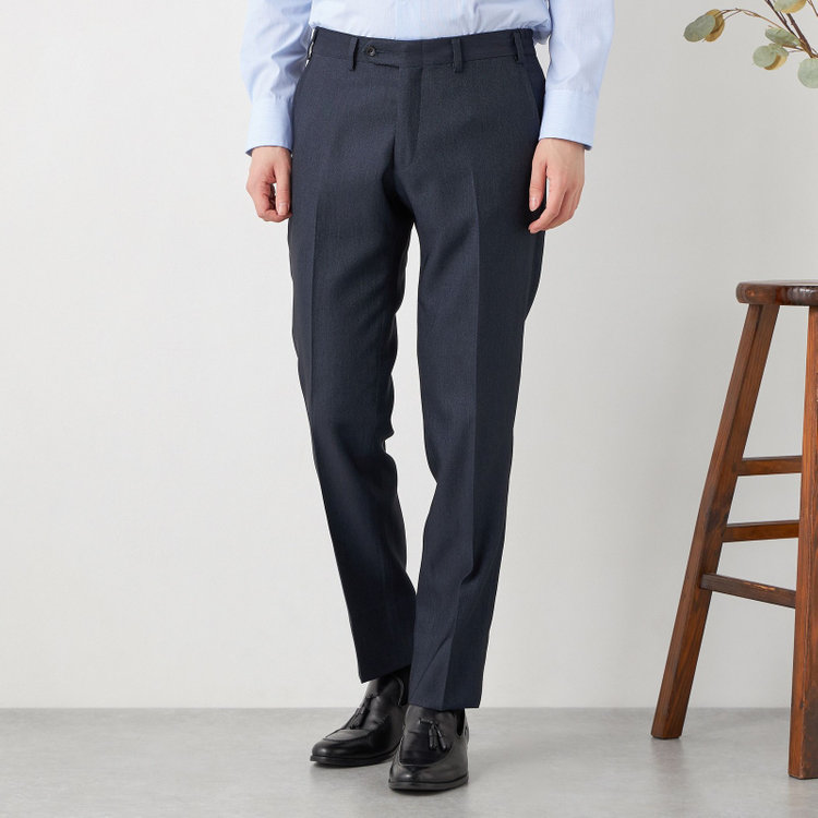 ブラックライン 【SLIM TAPERED】【年間】 2釦シングルスリーピーススーツ 0タック/ ダークネイビー×デジタルデニム  /ウエストシャーリング/ 4S TAKE OUT SUITS / ※パンツ裾上げ済仕様 紺濃色