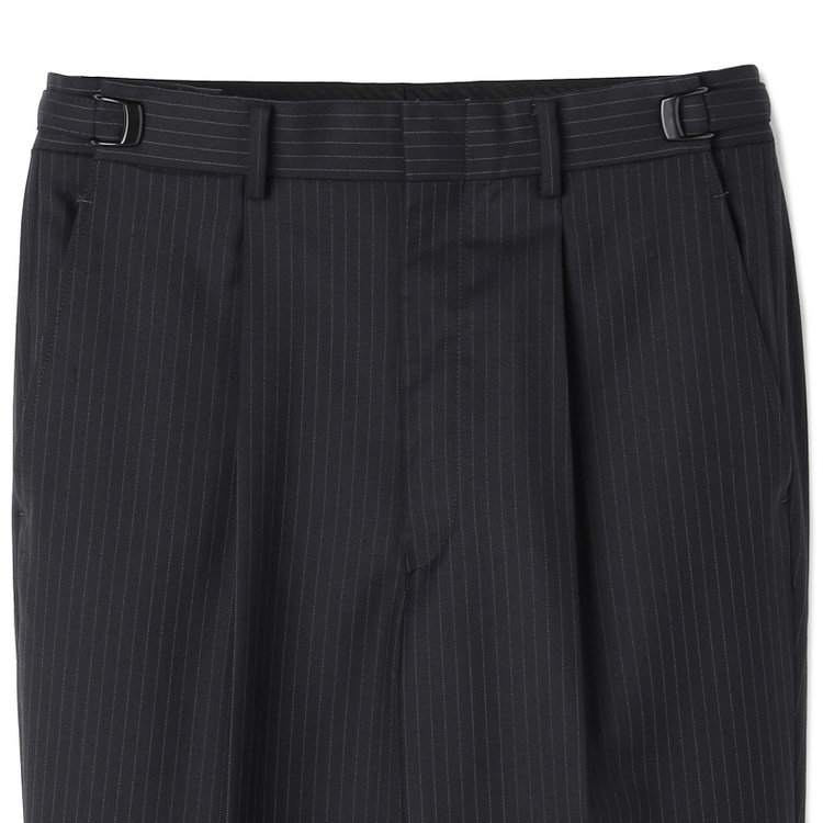 ソノタ 【BLACK LINE】1タックワイドシルエットパンツ/ネイビー×ストライプ/NEW ZEALAND WOOL MIX/※裾上げ必要 紺中間