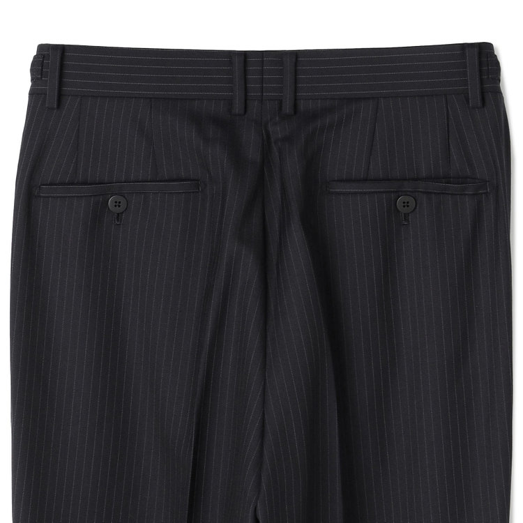 ソノタ 【BLACK LINE】1タックワイドシルエットパンツ/ネイビー×ストライプ/NEW ZEALAND WOOL MIX/※裾上げ必要 紺中間