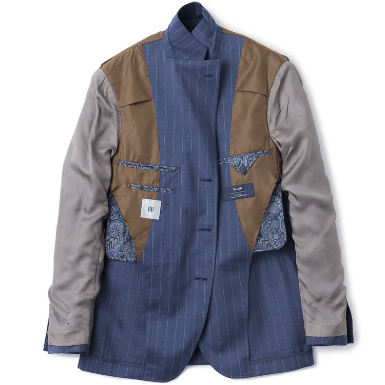 シルバーライン 【CLASSICO TAPERED】【春夏】3釦段返りシングルスーツ 2タック/ネイビー×ストライプ/ウエストムーブ仕様/MARZOTTO/※パンツ裾直し必要 紺淡色