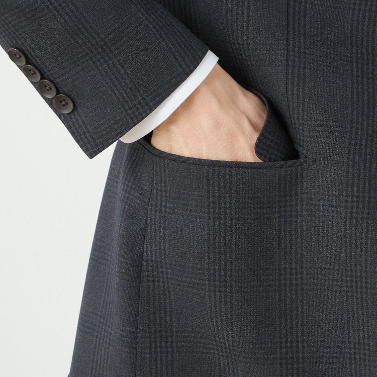 シルバーライン 【CLASSICO TAPERED】【秋冬】2釦シングルスリーピーススーツ 1タックテーパードパンツ/グレー×チェック/ウエストムーブ/4S SUSTAINABILITY&ECOLOGY FABRIC/※パンツ裾上げ済仕様 グレー濃色