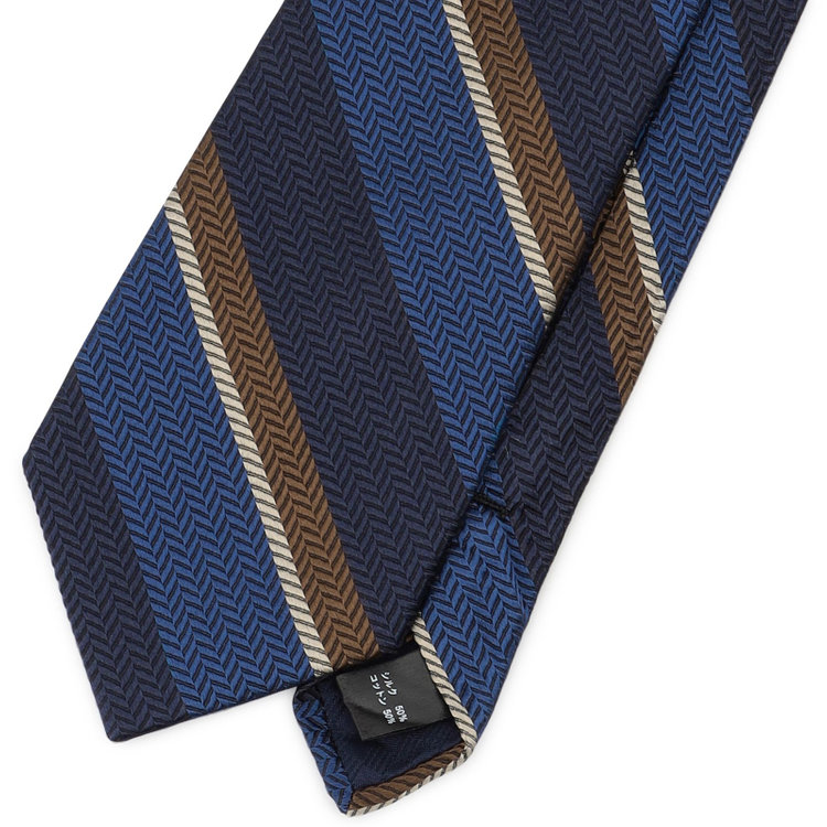 シルバーライン 【発送在庫あり】【SL】コットンシルクストライプネクタイ 8.5cm幅/ネイビー×ブラウン/ITALIAN FABRICS その他