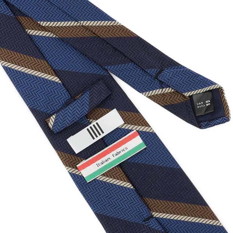 シルバーライン 【発送在庫あり】【SL】コットンシルクストライプネクタイ 8.5cm幅/ネイビー×ブラウン/ITALIAN FABRICS その他