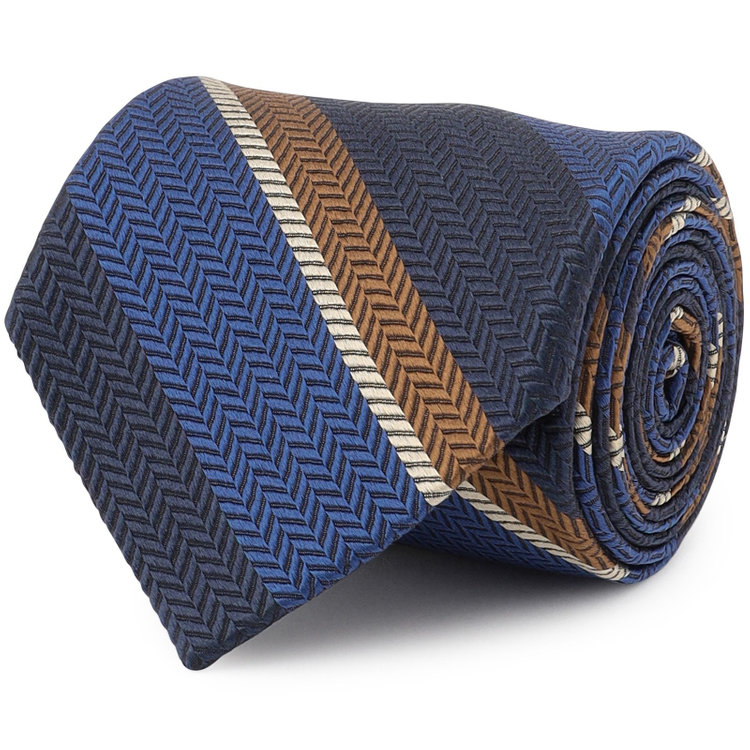 シルバーライン 【発送在庫あり】【SL】コットンシルクストライプネクタイ 8.5cm幅/ネイビー×ブラウン/ITALIAN FABRICS その他