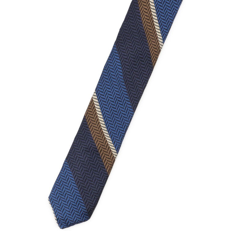 シルバーライン 【発送在庫あり】【SL】コットンシルクストライプネクタイ 8.5cm幅/ネイビー×ブラウン/ITALIAN FABRICS その他