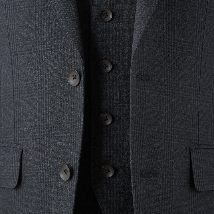 シルバーライン 【CLASSICO TAPERED】【秋冬】2釦シングルスリーピーススーツ 1タックテーパードパンツ/グレー×チェック/ウエストムーブ/4S SUSTAINABILITY&ECOLOGY FABRIC/※パンツ裾上げ済仕様 グレー濃色
