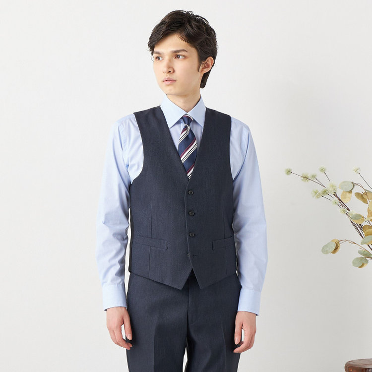 ブラックライン 【SLIM TAPERED】【年間】 2釦シングルスリーピーススーツ 0タック/ ダークネイビー×デジタルデニム  /ウエストシャーリング/ 4S TAKE OUT SUITS / ※パンツ裾上げ済仕様 紺濃色