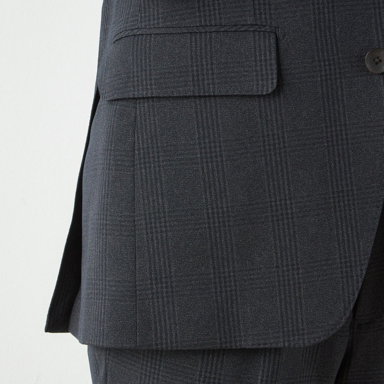 シルバーライン 【CLASSICO TAPERED】【秋冬】2釦シングルスリーピーススーツ 1タックテーパードパンツ/グレー×チェック/ウエストムーブ/4S SUSTAINABILITY&ECOLOGY FABRIC/※パンツ裾上げ済仕様 グレー濃色