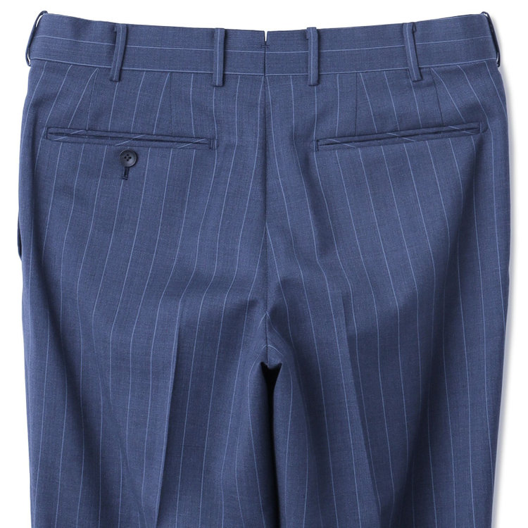 シルバーライン 【CLASSICO TAPERED】【春夏】3釦段返りシングルスーツ 2タック/ネイビー×ストライプ/ウエストムーブ仕様/MARZOTTO/※パンツ裾直し必要 紺淡色