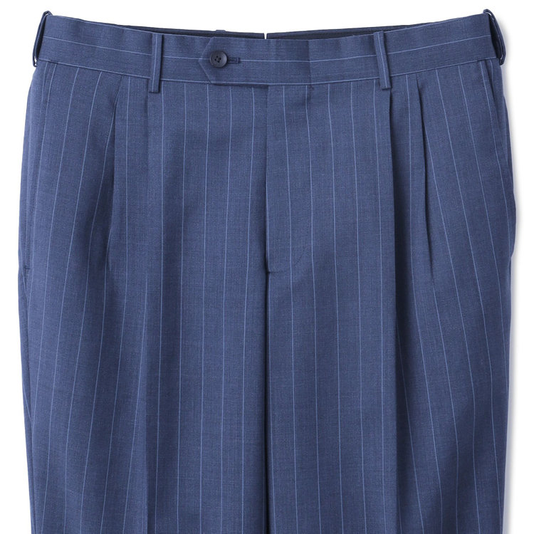 シルバーライン 【CLASSICO TAPERED】【春夏】3釦段返りシングルスーツ 2タック/ネイビー×ストライプ/ウエストムーブ仕様/MARZOTTO/※パンツ裾直し必要 紺淡色