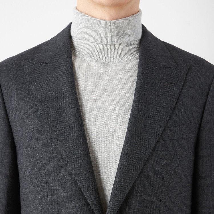 ソノタ 【BLACK LINE】ピークドラペル2釦シングルジャケット/ダークグレー×グレンチェック/NEW ZEALAND WOOL MIX グレー中間