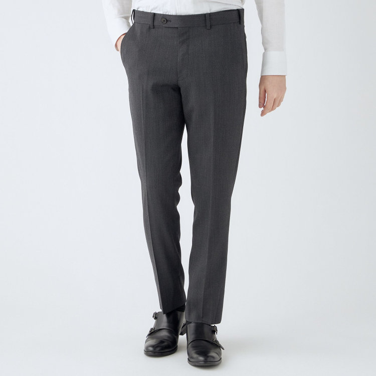 シルバーライン 【4S CROSS】【年間】セットアップパンツ 0タック/グレー×カルゼ/ウエストムーブ/※裾上げ済仕様 グレー中間