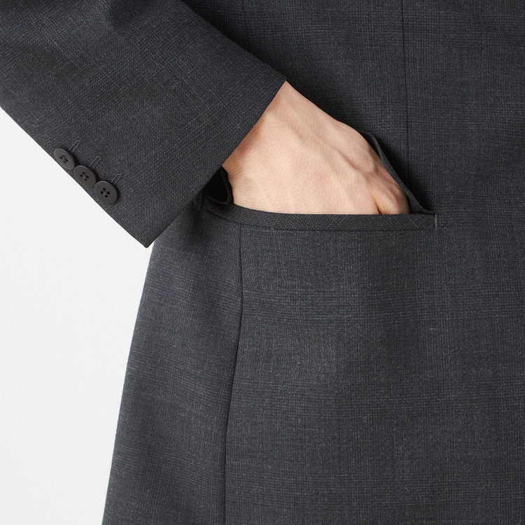 ソノタ 【BLACK LINE】ピークドラペル2釦シングルジャケット/ダークグレー×グレンチェック/NEW ZEALAND WOOL MIX グレー中間