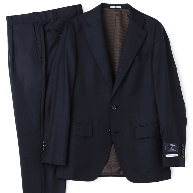 シルバーライン 【CLASSICO TAPERED】【秋冬】2釦シングルスーツ 1タック/ネイビー×チェック/ウエストムーブ/Ermenegildo Zegna TRAVELLER woven in italy/※裾上げ必要 紺濃色