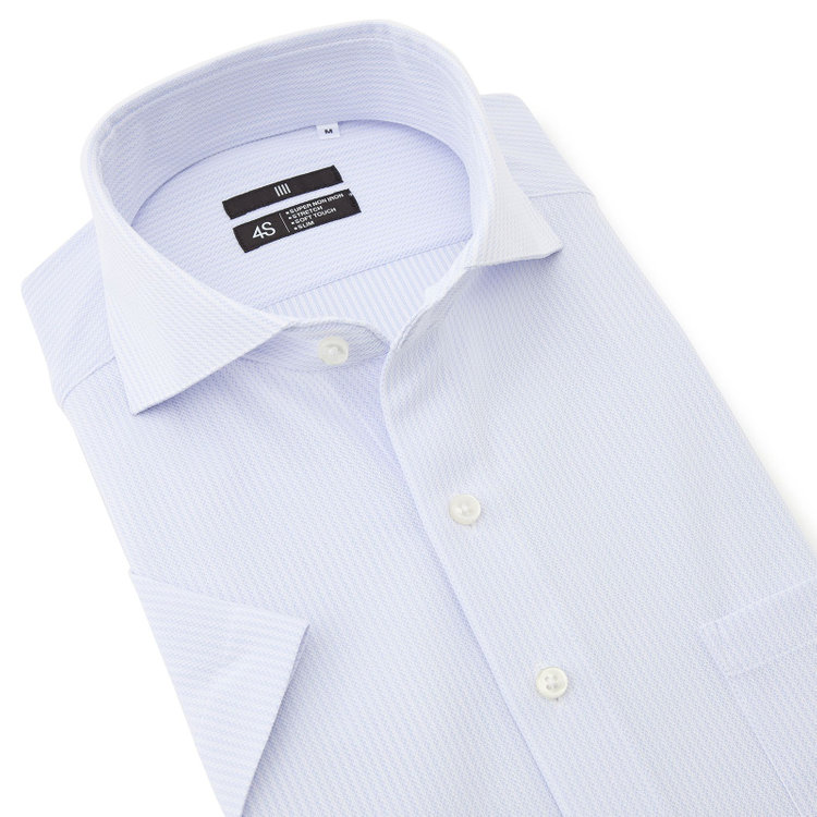 SUIT SELECT　アウトレット 【WEB限定/OUTLET/汚れ・キズ等有】【BLACK LINE/半袖】ホリゾンタルワイドワイシャツ/サックス＆ホワイト×ドビーストライプ/「4S」スーパーノンアイロン・ストレッチ 青濃色