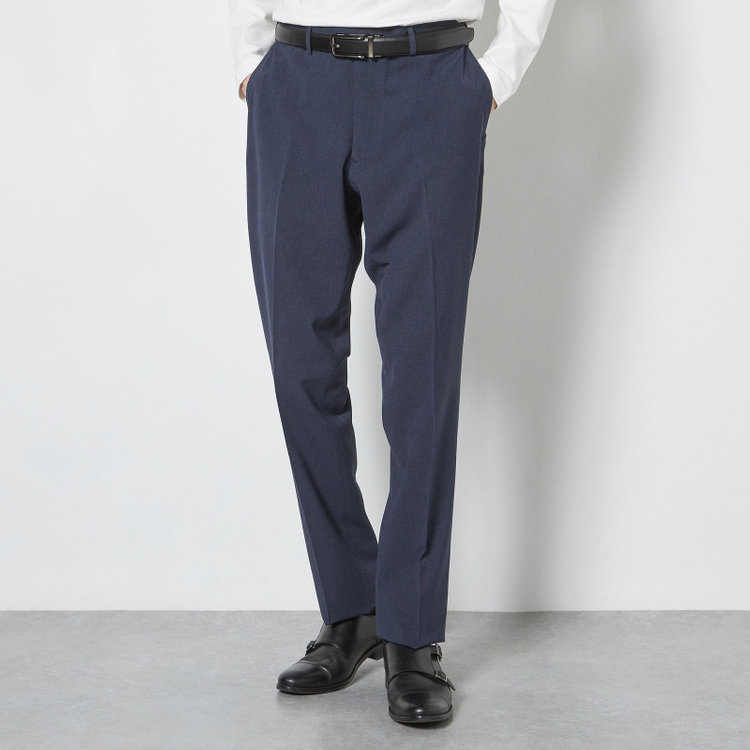 ブラックライン 【SLIM TAPERED】【春夏】0タックテーパードパンツ/ネイビー×ハウンドトゥース/ウエストムーブ/4S SUSTAINABILITY&ECOLOGY FABRIC「ウォッシャブル」「ストレッチ」/※裾上げ済み仕様 紺濃色