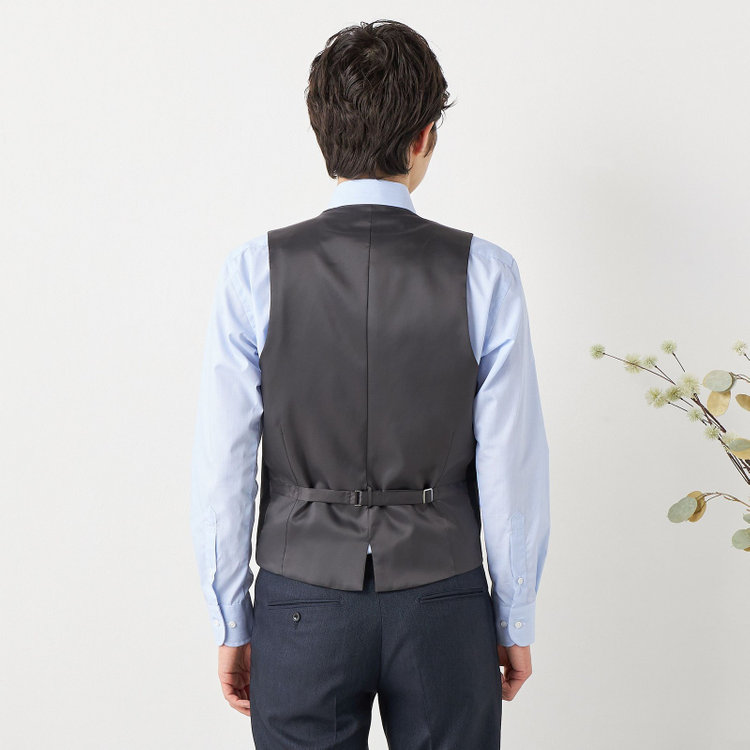ブラックライン 【SLIM TAPERED】【年間】 2釦シングルスリーピーススーツ 0タック/ ダークネイビー×デジタルデニム  /ウエストシャーリング/ 4S TAKE OUT SUITS / ※パンツ裾上げ済仕様 紺濃色