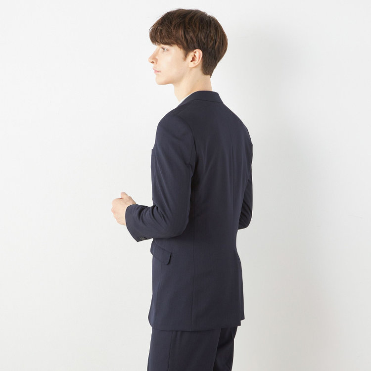 ブラックライン 【SLIM TAPERED_2】【年間】2釦シングルテーパードパンツスーツ 0タック/ネイビー×シャドーストライプ/ウエストシャーリング/4S/※パンツ裾上げ済仕様 紺中間