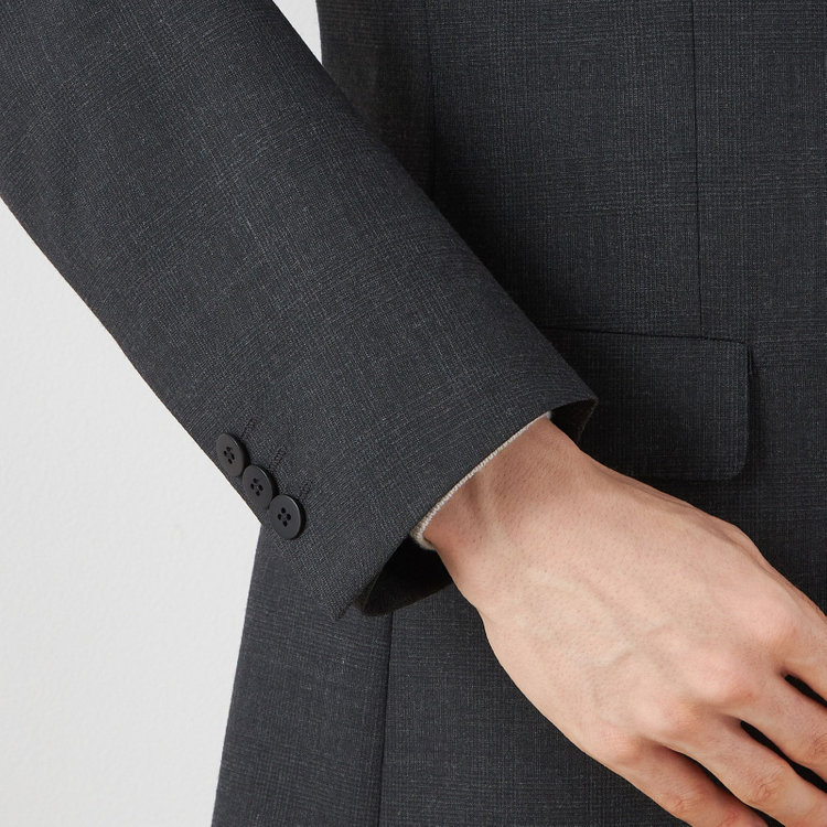 ソノタ 【BLACK LINE】ピークドラペル2釦シングルジャケット/ダークグレー×グレンチェック/NEW ZEALAND WOOL MIX グレー中間