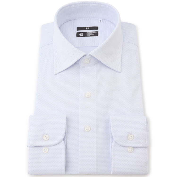 ブラックライン 【発送在庫あり】【BLACK LINE】ワイドカラーワイシャツ/サックス×刺し子柄/「4S」スーパーノンアイロン・ストレッチ 青淡色