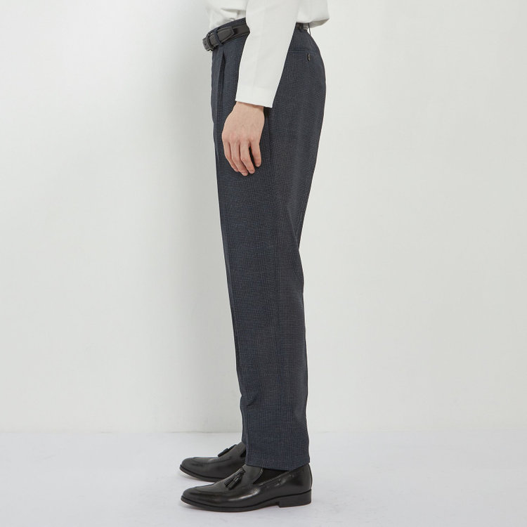 シルバーライン 【5DAYS CLOSET】【RBC】【春夏】1タックテーパードパンツ/ネイビー×チェック/ウエストムーブ仕様/4S SUSTAINABILITY&ECOLOGY FABRIC/※裾上げ必要 紺中間