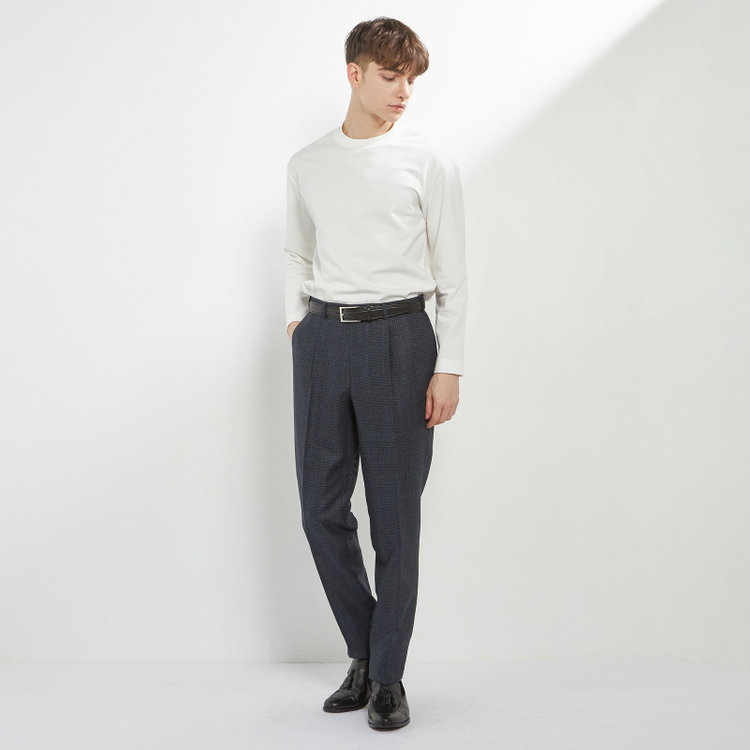 シルバーライン 【5DAYS CLOSET】【RBC】【春夏】1タックテーパードパンツ/ネイビー×チェック/ウエストムーブ仕様/4S SUSTAINABILITY&ECOLOGY FABRIC/※裾上げ必要 紺中間