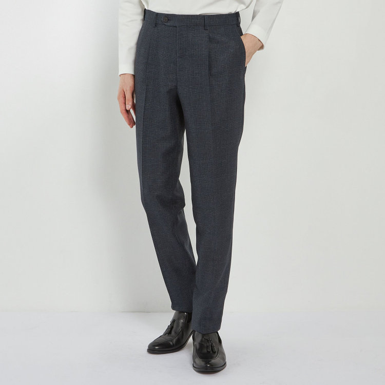 シルバーライン 【5DAYS CLOSET】【RBC】【春夏】1タックテーパードパンツ/ネイビー×チェック/ウエストムーブ仕様/4S SUSTAINABILITY&ECOLOGY FABRIC/※裾上げ必要 紺中間