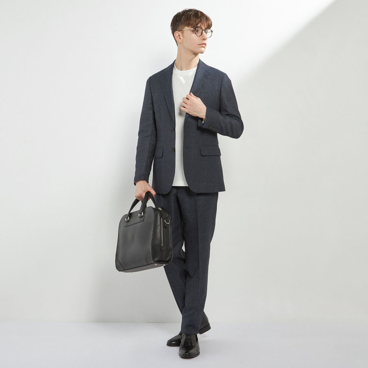 シルバーライン 【5DAYS CLOSET】【RBC】【春夏】1タックテーパードパンツ/ネイビー×チェック/ウエストムーブ仕様/4S SUSTAINABILITY&ECOLOGY FABRIC/※裾上げ必要 紺中間