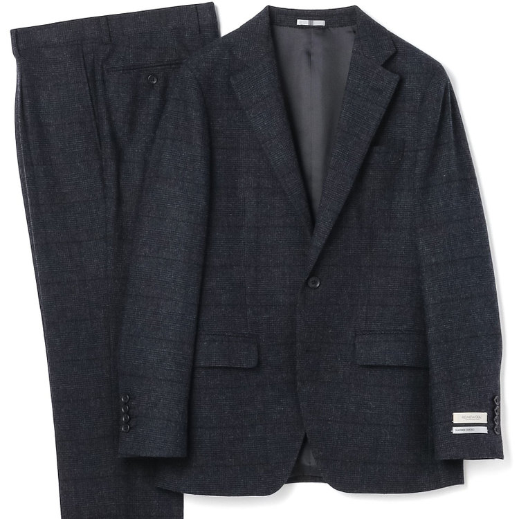 シルバーライン 【発送在庫あり】【CLASSICO TAPERED】【秋冬】2釦シングルスーツ 1タック/ネイビー×チェック/RE:NEWOOL/※裾上げ必要 紺中間