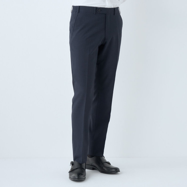 ブラックライン 【SLIM TAPERED_2】【春夏】2釦シングルスリーピーススーツ 0タック/ネイビー×チェック/ウエストシャーリング/4S SUSTAINABILITY&ECOLOGY FABRIC/※パンツ裾上げ済仕様 紺濃色