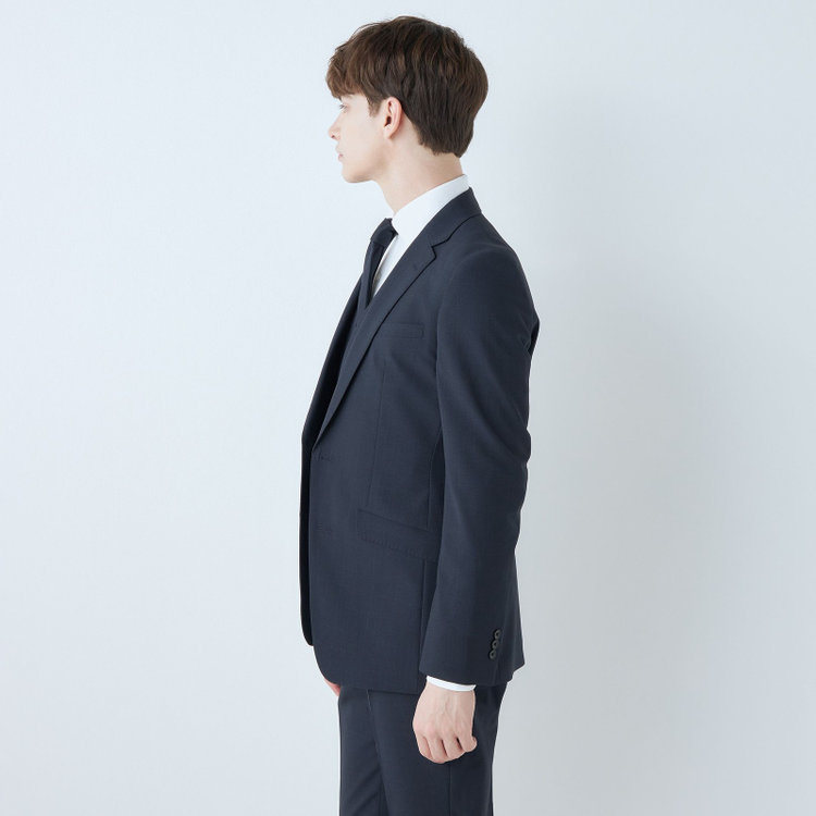 ブラックライン 【SLIM TAPERED_2】【春夏】2釦シングルスリーピーススーツ 0タック/ネイビー×チェック/ウエストシャーリング/4S SUSTAINABILITY&ECOLOGY FABRIC/※パンツ裾上げ済仕様 紺濃色