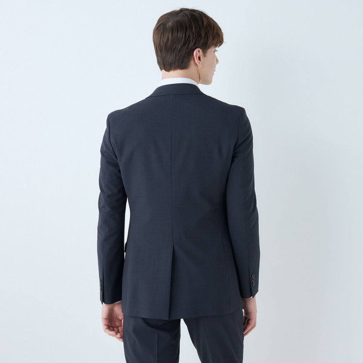 ブラックライン 【SLIM TAPERED_2】【春夏】2釦シングルスリーピーススーツ 0タック/ネイビー×チェック/ウエストシャーリング/4S SUSTAINABILITY&ECOLOGY FABRIC/※パンツ裾上げ済仕様 紺濃色