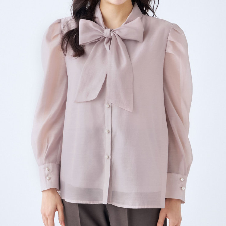 スーツセレクト 【Lady Like BLOUSE】【長袖】ボウタイブラウス/グレイッシュピンク 赤淡色