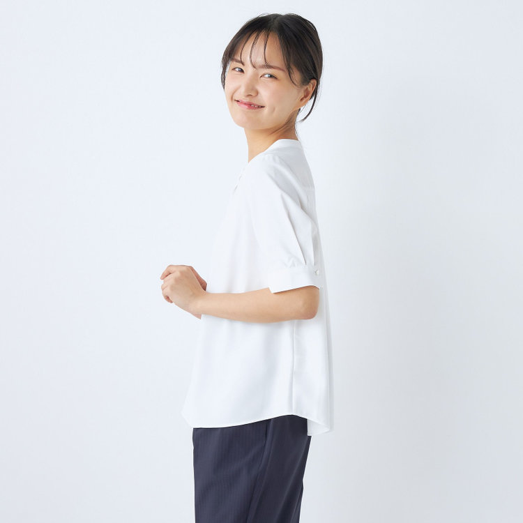 SUIT SELECT　アウトレット 【WEB限定/OUTLET/汚れ・キズ等有】【SILVER LINE/5分袖】バンドカラープルオーバー/ホワイト 白