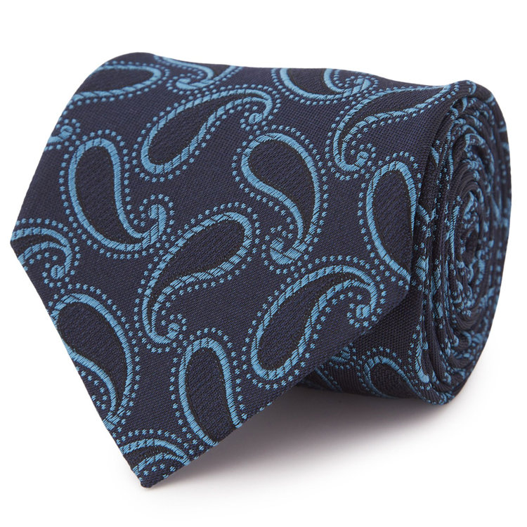 シルバーライン 【SILVER LINE】シルクコットンペイズリーネクタイ 8.5cm幅/ネイビー×ブルー/ITALIAN FABRICS その他