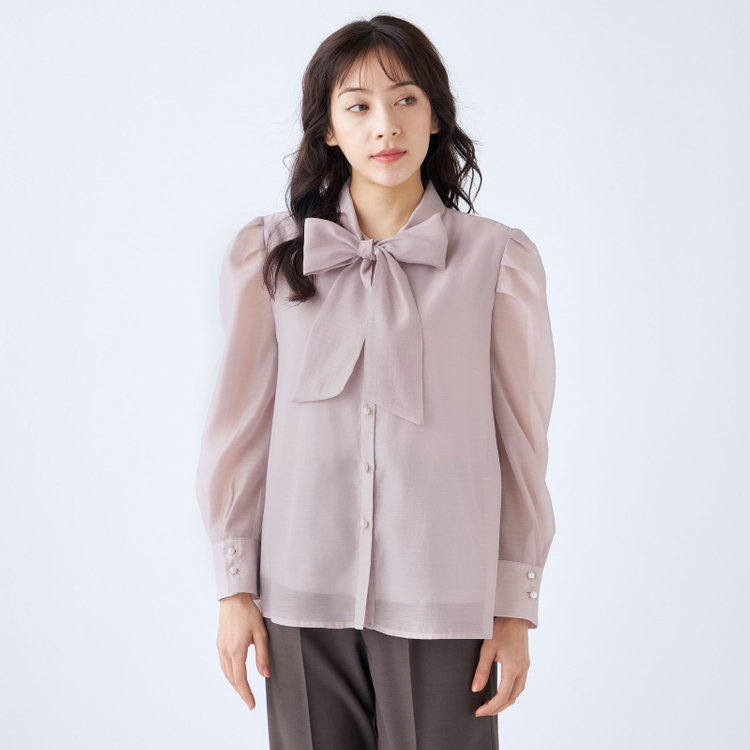 スーツセレクト 【Lady Like BLOUSE】【長袖】ボウタイブラウス/グレイッシュピンク 赤淡色