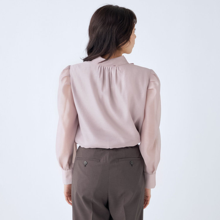 スーツセレクト 【Lady Like BLOUSE】【長袖】ボウタイブラウス/グレイッシュピンク 赤淡色