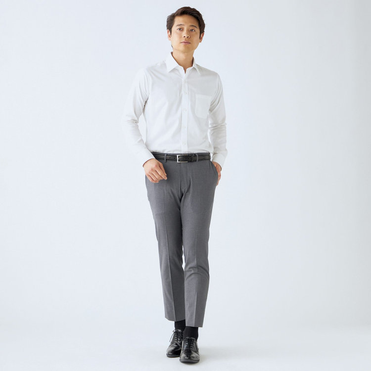 ブラックライン 【SLIM TAPERED】【春夏】0タックテーパードパンツ/ライトグレー/ウエストムーブ/ウォッシャブル/4S SUSTAINABILITY&ECOLOGY FABRIC/※裾上げ済み仕様 グレー淡色