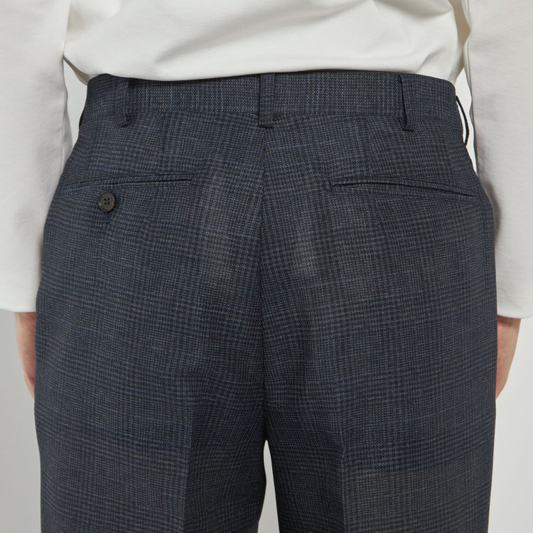 シルバーライン 【5DAYS CLOSET】【RBC】【春夏】1タックテーパードパンツ/ネイビー×チェック/ウエストムーブ仕様/4S SUSTAINABILITY&ECOLOGY FABRIC/※裾上げ必要 紺中間
