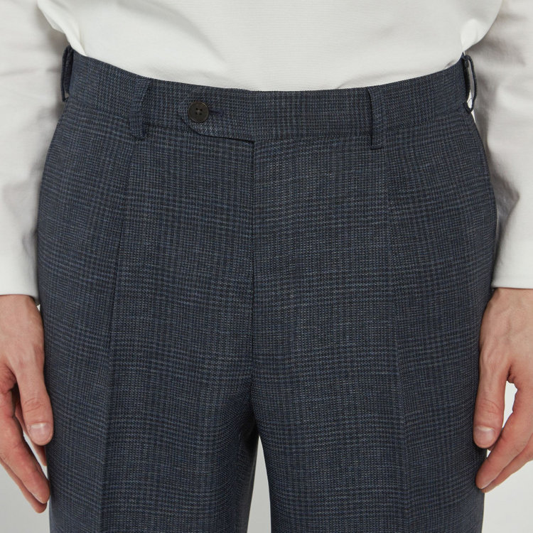 シルバーライン 【5DAYS CLOSET】【RBC】【春夏】1タックテーパードパンツ/ネイビー×チェック/ウエストムーブ仕様/4S SUSTAINABILITY&ECOLOGY FABRIC/※裾上げ必要 紺中間