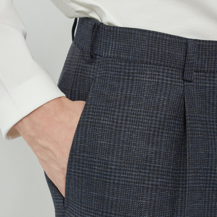 シルバーライン 【5DAYS CLOSET】【RBC】【春夏】1タックテーパードパンツ/ネイビー×チェック/ウエストムーブ仕様/4S SUSTAINABILITY&ECOLOGY FABRIC/※裾上げ必要 紺中間
