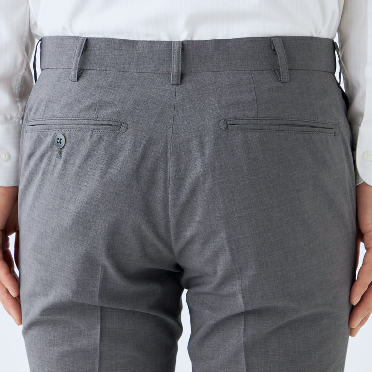 ブラックライン 【SLIM TAPERED】【春夏】0タックテーパードパンツ/ライトグレー/ウエストムーブ/ウォッシャブル/4S SUSTAINABILITY&ECOLOGY FABRIC/※裾上げ済み仕様 グレー淡色
